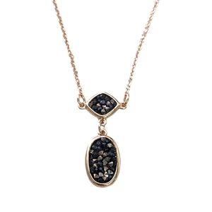 Avon Modern Glitter Pendant Necklace Black Faux Druzy Gold Tone Chain